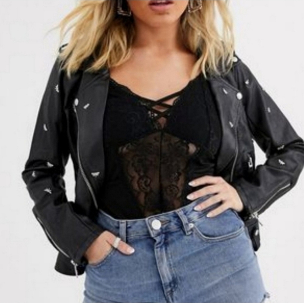 Blank NYC Black Dragonfly Vegan Leather Moto Jacket Size XS - Picture 7 of 9